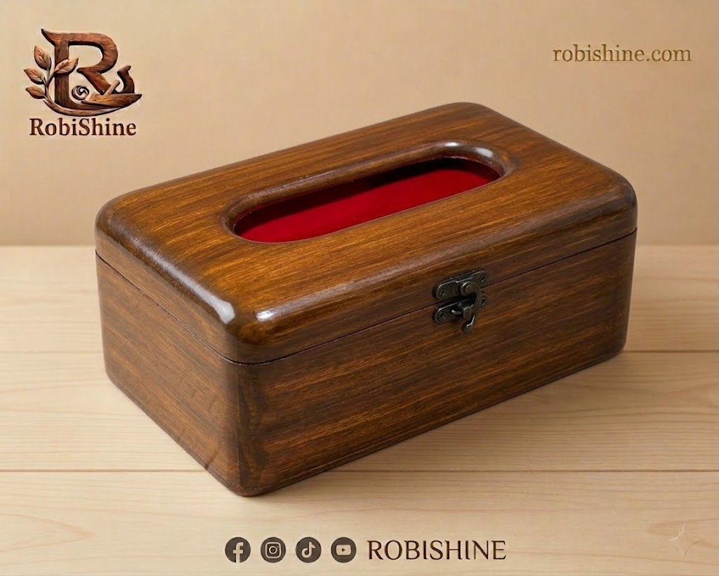 Handmade Wooden Tissue Box with Brass Lock