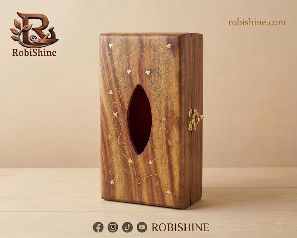 Sheesham Wood Inlay Tissue Box Holder | Handmade Napkin Cover