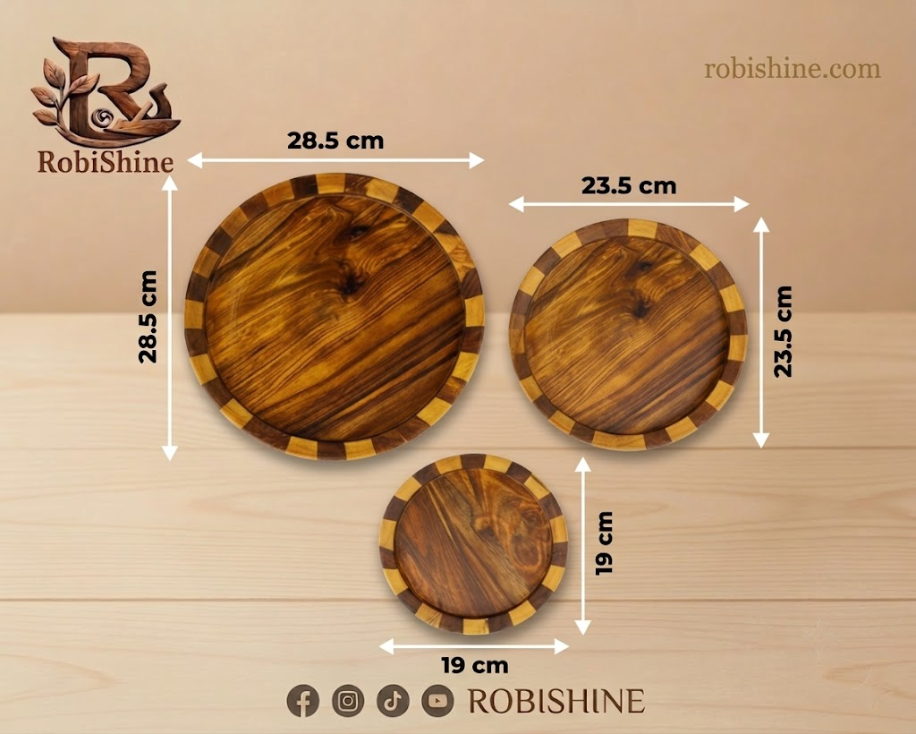 Natural Sheesham Wood Plates (Set of 3) – Handcrafted Round Serving Plates for Dining & Décor