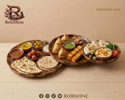 Natural Sheesham Wood Plates (Set of 3) – Handcrafted Round Serving Plates for Dining & Décor