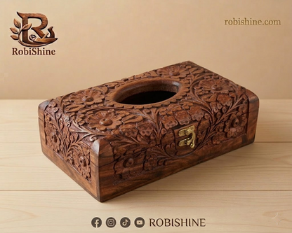 Wooden Tissue Box | Hand-Carved Rosewood Tissue Holder