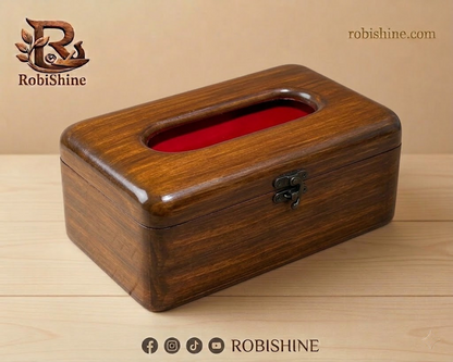 Handmade Wooden Tissue Box with Brass Lock
