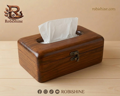 Handmade Wooden Tissue Box with Brass Lock