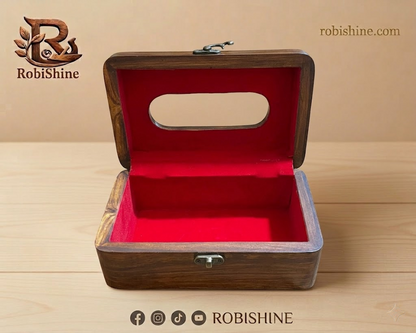 Handmade Wooden Tissue Box with Brass Lock