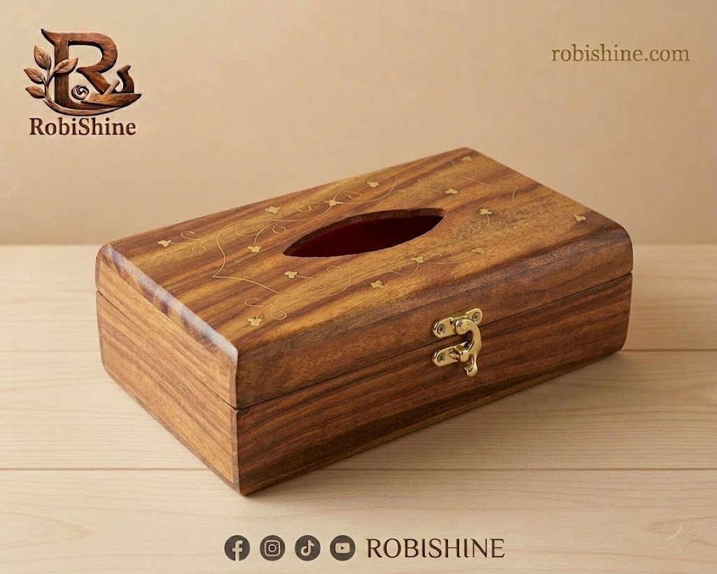 Sheesham Wood Inlay Tissue Box Holder | Handmade Napkin Cover