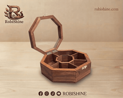 Handmade Wooden Spice Container – 7 Compartment Masala Box