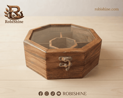 Handmade Wooden Spice Container – 7 Compartment Masala Box