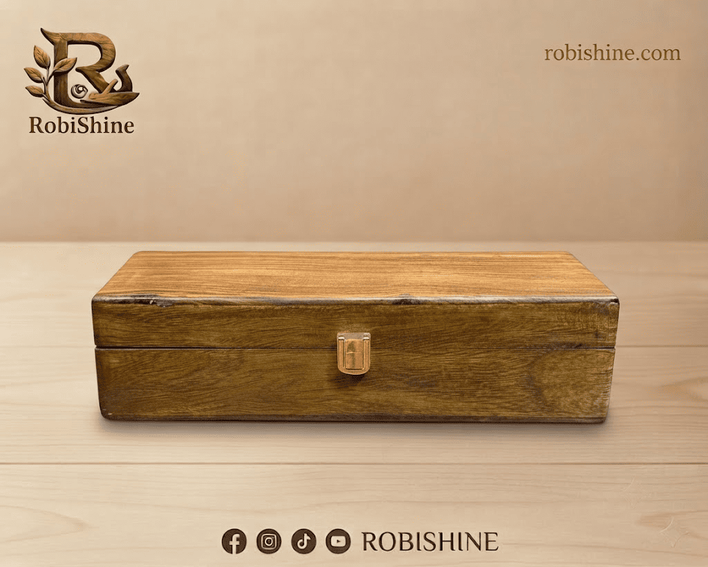 Natural Wood Watch Storage Box – 5 Slot Case with Brass Clasp