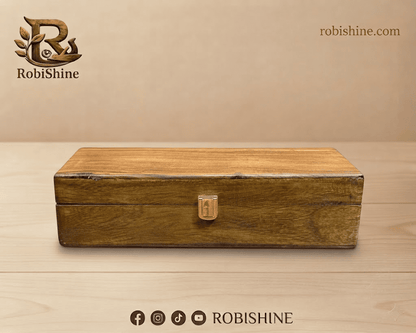 Natural Wood Watch Storage Box – 5 Slot Case with Brass Clasp